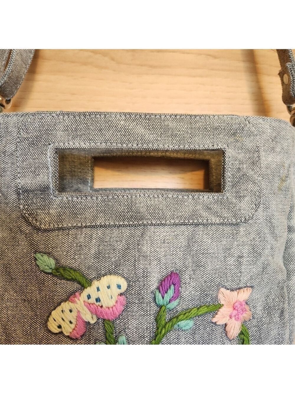 RAJ ANTHROPOLOGIE EMBROIDERED CROSSBODY SHOULDER REMOVABLE GRAY DENIM BAG NWOT - Picture 13 of 13